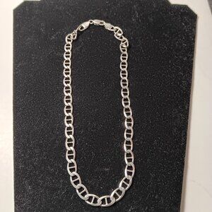 925 sterling flat oval link chain necklace  14"long